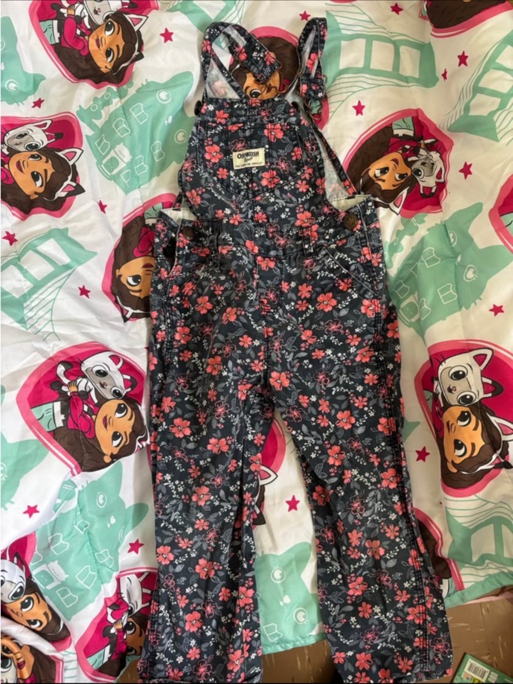 OshKosh B'gosh Navy Floral Overalls with Pink Flowers